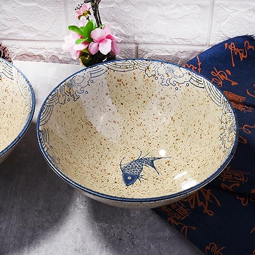 Japanese Ceramic Ramen Bowl Set of 2, 8'' Soup Noodle Bowls - color: Brown