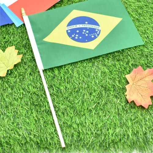 25Pack Small Brazil Flag Handheld Mini Brazilian Flag on Stick 5x8 Inch - color: Brazil