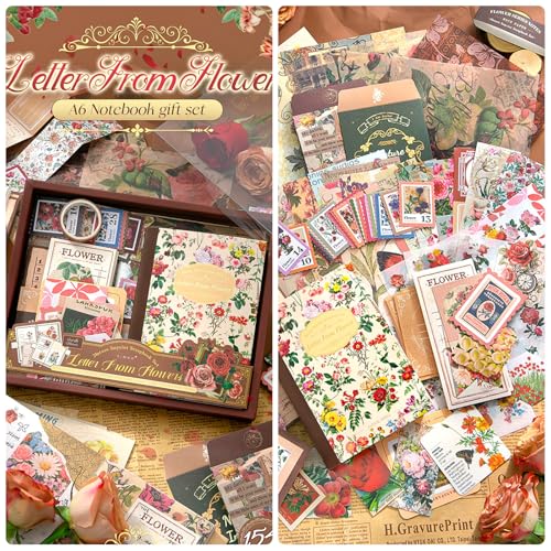 Scrapbook Supplies Kit, Cottagecore Aesthetic Junk Journal Scrapbook Kit - color: Letter from Flowers