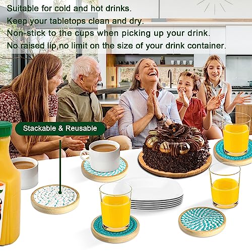 Eykao Bamboo Coasters for Drinks, Absorbent Coaster Sets of 5, Woven Drink Coasters for Coffee Table, Housewarming Gift for Farmhouse Home Decor,4 inches (Lake Blue Series) - color: Lake Blue