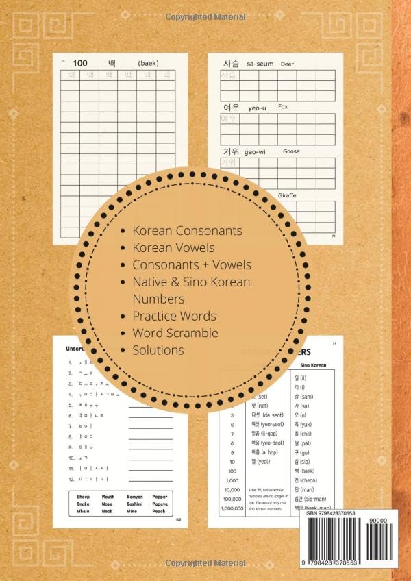 Korean Alphabet , Korean Hangul Writing Workbook , Practice writing syllables numbers and words: Hangul Script For Calligraphy Skill | Learning Korean Easily