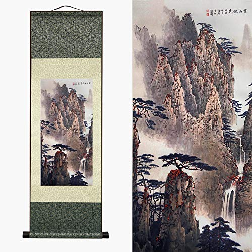 AtfArt Silk Scroll Painting, Asian Wall Art, Autumn, 36.2x12in - color: A6