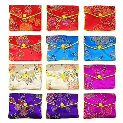 "Honbay 12PCS Jewelry Silk Purse Pouch Brocade Embroidered Bags Gift Bags, Assorted Colors (M)" - size: M