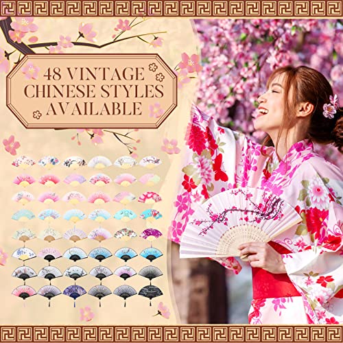 Roowest 48 Pcs Folding Hand Fans Foldable Chinese Japanese Fans for Women