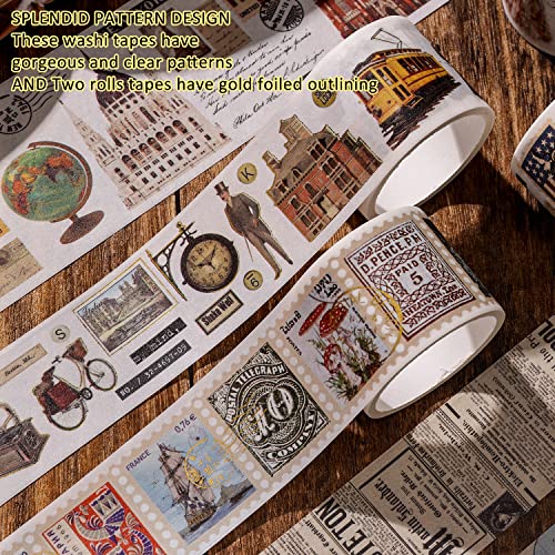 24 Rolls Vintage Washi Tape Set, Antique Car Buildings Map Stamp Stripe Writable Aesthetic Washy Decorative Tapes for Scrapbooking, Junk Journal Supplies, Bullet Journaling 5-75mm Wide (3m Long)/Roll - style: Retro Memory