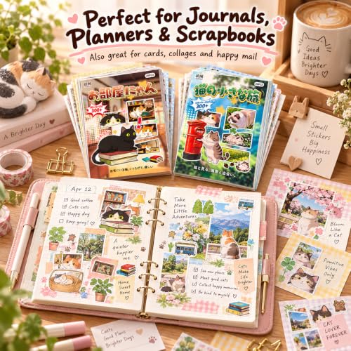 2 Pack Cat Sticker Books,Kawaii Stickers for Journaling & Scrapbooking(E+F) - color: E+f
