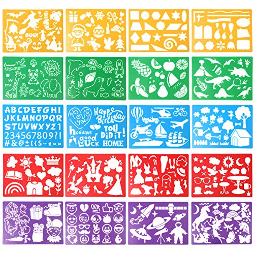 HADDIY Kids Drawing Stencils Set,20pcs Templates for Painting＆Card Making