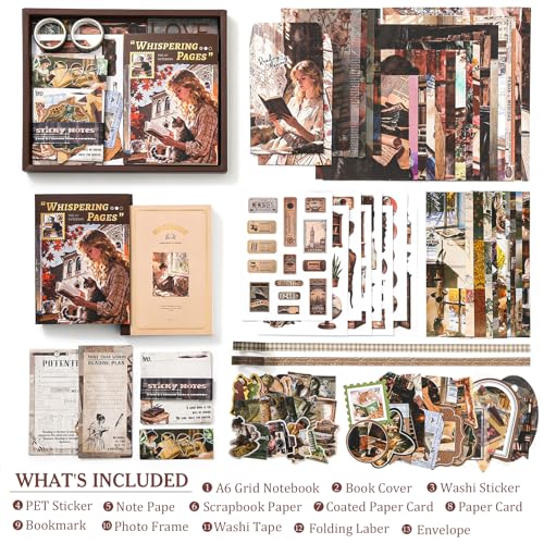 Scrapbook Supplies Kit, Cottagecore Aesthetic Junk Journal Scrapbook Kit - color: Whispering Pages