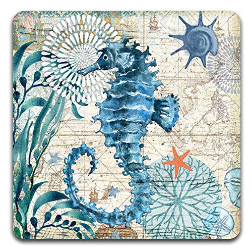 Marine Life Square Coaster Set - Made of Recycled Rubber - Set of 4 - color: Marine Life