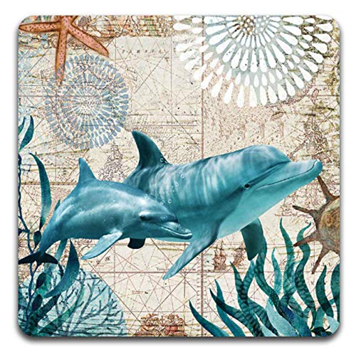 Marine Life Square Coaster Set - Made of Recycled Rubber - Set of 4 - color: Marine Life