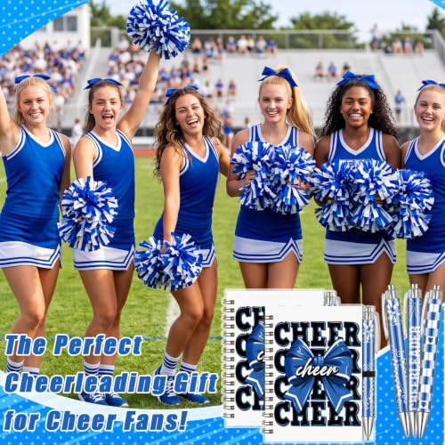 Resurhang 12 Sets Cheerleader Gifts Bulk Blue Bow Spiral Cheer Notebook Pen - style: Cheer Team