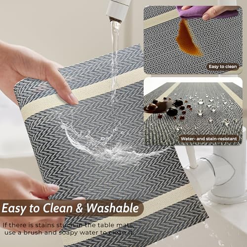 Brown Placemats Set of 4, Rustic Washable PVC Vinyl Woven for Dining Table, Stain Resistant Flat Pack No Curled Edges, Heat Resistant Non Slip, 17 x 12 Inch - color: Brown