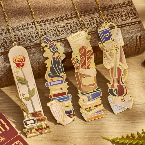 4 PCS Vintage Metal Bookmark, Hand-Drawn Book Marks for Reading Women, Book Lovers Gifts for Teachers Writer - style: Artistic Bookmarks