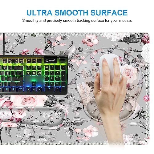 iCasso Desk Blotter for Workspace, Pink Floral 35.4"x15.7" Mousepad - color: Tea Rose
