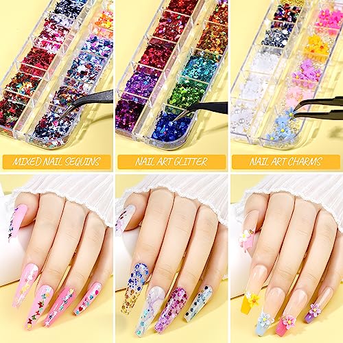 Teenitor Press On Nail Kit - Clear Coffin Nail Tips, Art Brushes, Dotting Pen, Glitter, Stickers & Rhinestones - color: Black