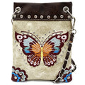 Zelris Peacock Butterfly Floral Embroidery Crossbody Small Crossbody Purse Bag - color: Beige