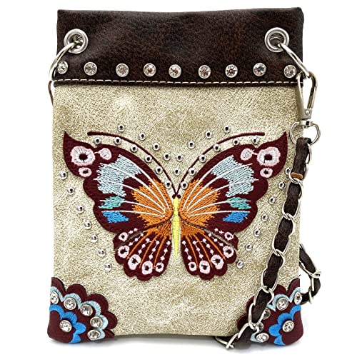 Zelris Peacock Butterfly Floral Embroidery Crossbody Small Crossbody Purse Bag - color: Beige