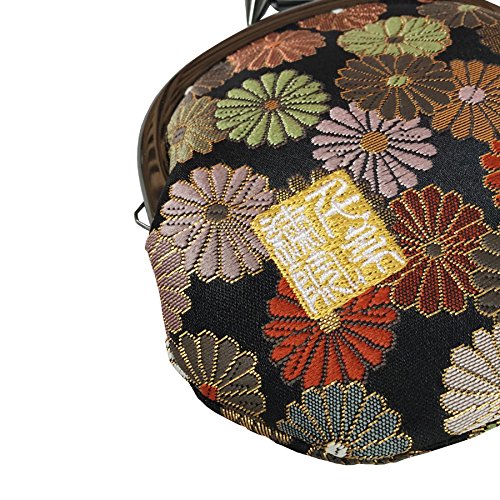 Nishijin brocade round clasp purse/coin purse with lining, size L. (Kurogikuranman) - color: Kurogikuranman