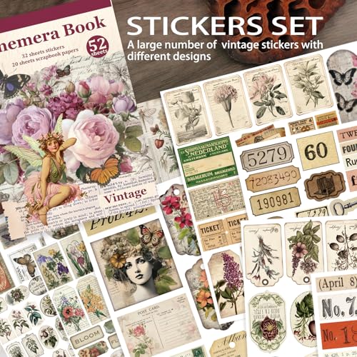 Vintage Sticker Book Washi Paper Aesthetic Journaling Scrapbook Stickers - style: Vintage Flowers
