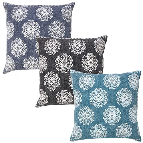 20x20 Inches Floral Cotton Throw Pillow Covers for Home Decor | Traditional Boho Cushion Covers for Throw Pillows | Perfect for Living Room Couch & Bedroom Decorations | Black/White - color: Black/White