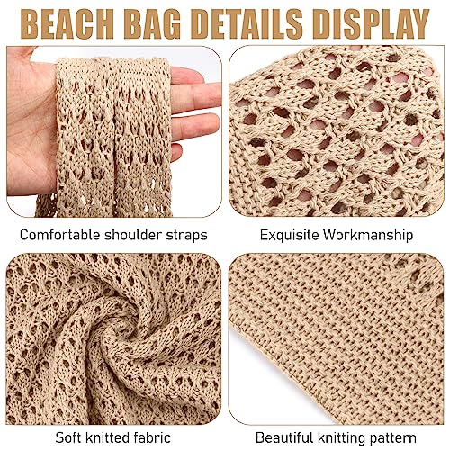 hatisan Crochet Bag for Women, Handmade Knit Beach Tote Bag Summer - color: Khaki