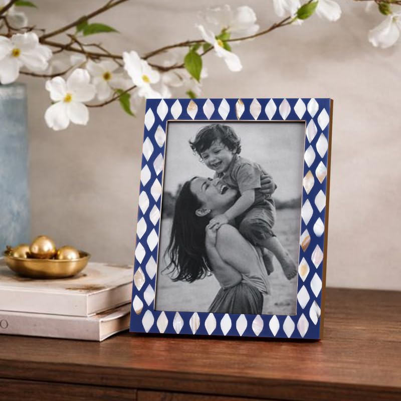 Handicrafts Home Handmade Decorative Mother Of Pearl Blue Picture Frame,5x7 - color: AVANT-DROPS, size: 5X7