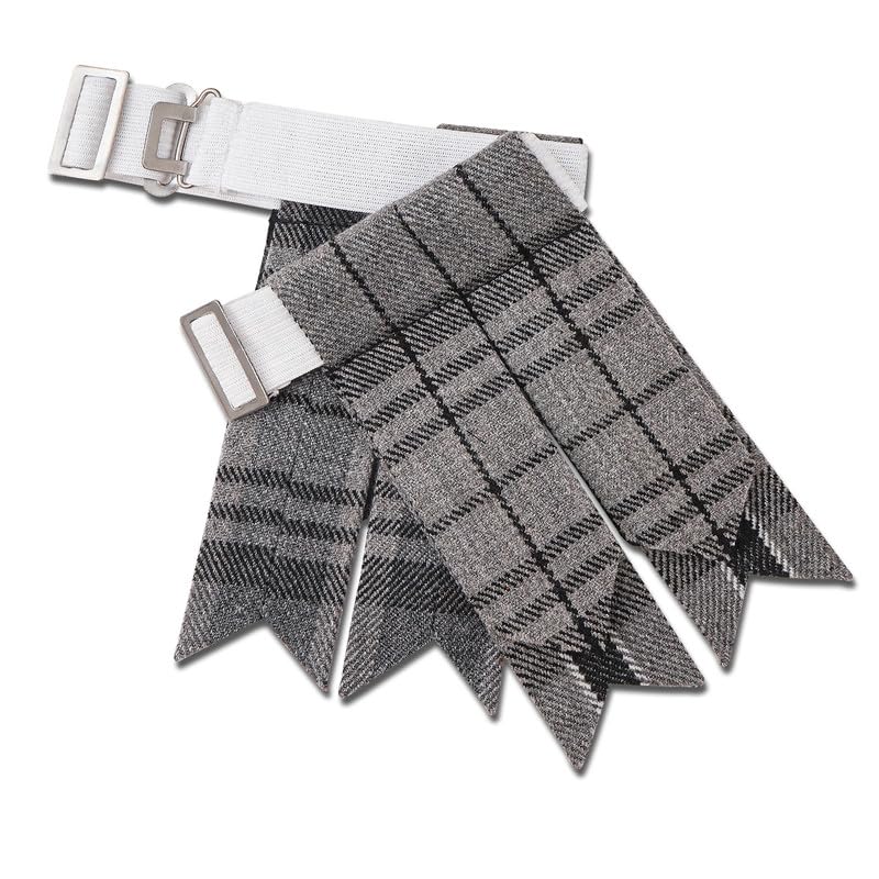 Kilt Flashes for Men with Heavy Buckle Adjusters, Plain & Tartan Kilt Sock Flashes. - color: Hamilton Grey