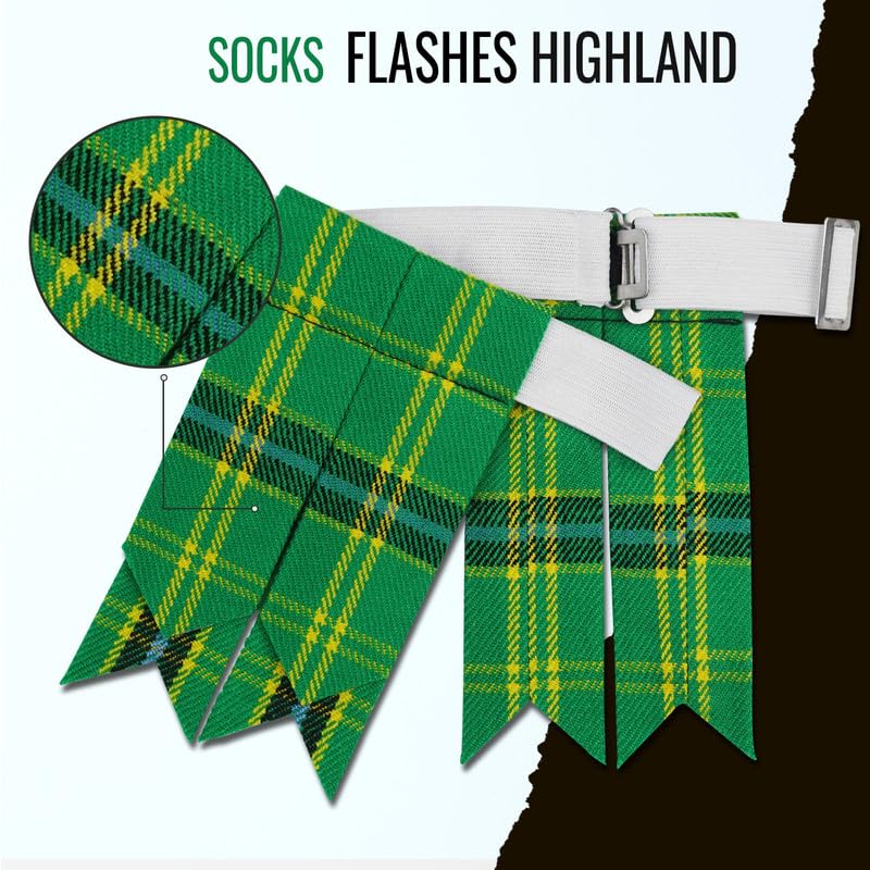 Kilt Flashes for Men with Heavy Buckle Adjusters, Plain & Tartan Kilt Sock Flashes. - color: American Green