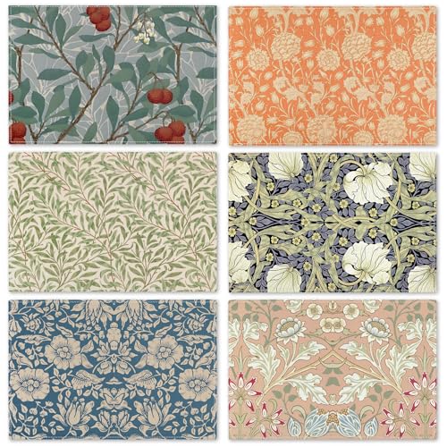 Foliage Placemats Vintage Floral Table Mats 12 x 18 Inch Retro Flower Kitchen Place Mats for Party Home Dining Table Decoration, Set of 6