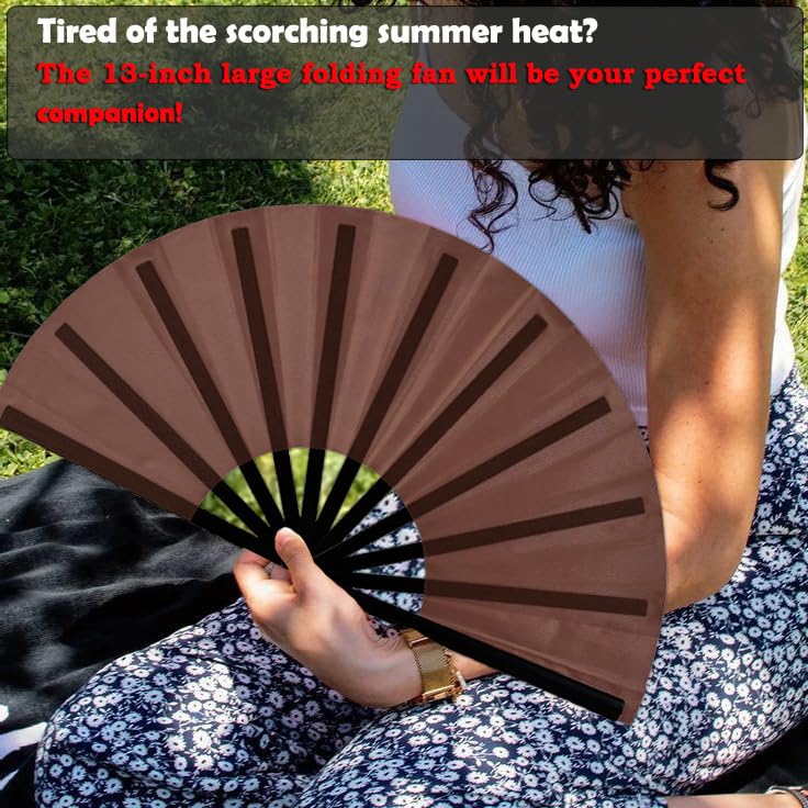 13inch Large Rave Clacking Popping Fan for Line Dancing,Hand Fans for Women Foldable,Boots on The Ground Fan,Portable for Outdoor,Wedding,Party,Decoration(Brown,2 Packs) - color: Brown