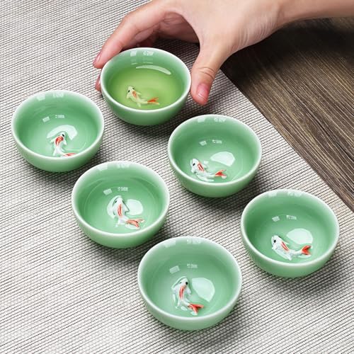 Fashion & Lifestyle Set of 6 Chinese Handmade Ceramic Kung Fu Tea Cup, 1.52 oz/45 ML, Porcelain Tea Mugs Without Handles China style Teaware Gifts Set