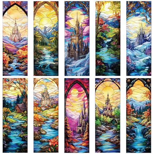 Fantastic Stained Glass Transparent Bookmark - Wxiben 10 Pcs Moon Castle Transparent PVC Bookmark Dark Romance Book Mark Page Clips Gifts for Women Men Book Lovers Teacher Student Bookish Readers - style: Fantastic Stained Glass