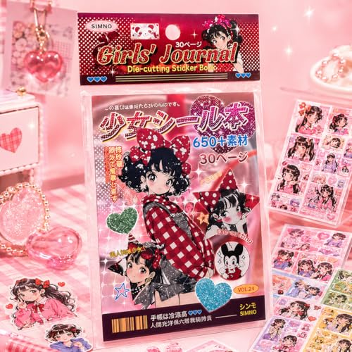 Kawaii Girl Sticker Book for Journaling & Scrapbooking, 800+ Japanese Aesthetic Die-Cut Stickers, Cute Anime Stationery for Adults, Junk Journal Supplies, Planner Decor, Vision Board Stickers - color: Girl's Sticker