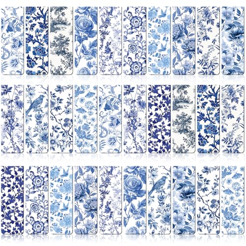 Chinoiserie Magnetic Bookmarks Gifts - 30 Pcs Blue and White - style: Chinoiserie