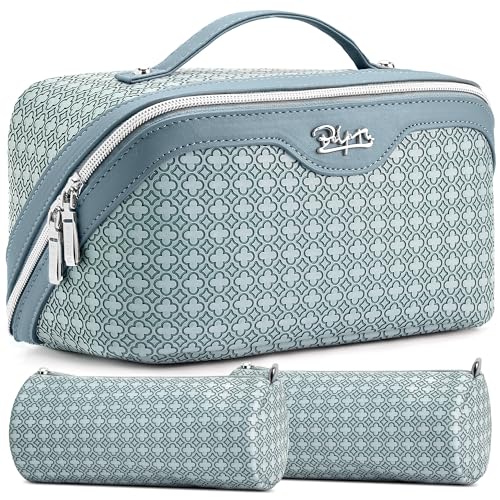 BOYATU Travel Makeup Bag for Women: Four Leaf Clover 3 Pcs Set Cosmetic Bag - color: M-04Light Blue