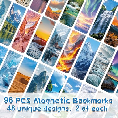 96Pack Magnetic Bookmarks for Reading,Women Men Teacher Book Lovers Gifts - style: Scenery