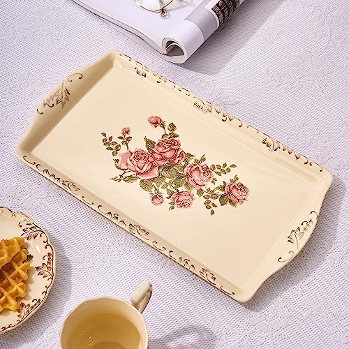 YOLIFE Ceramic Rose Serving Tray, Decorative Platter for Tea Party - 13.5 inch - color: Rose