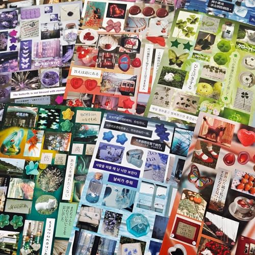 500+ Scrapbook Japanese Stickers Book,20 Sheets Kawaii Japanese Stickers Book,Korean INS Sticker for Journaling,Scrapbook Supplies,Junk Journal,Bullet Journaling,Planner,Notebook,Photo Frame,Phone Cas - color: Serendipity