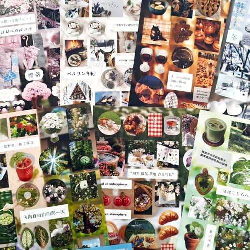 Japanese Stickers Book Set,500+ Vintage Kawaii Stickers,20 Sheets Four Seasons Theme for Scrapbook Supplies, Junk Journal, Journaling, Planner, Notebook (Moonlit) - color: Moonlit