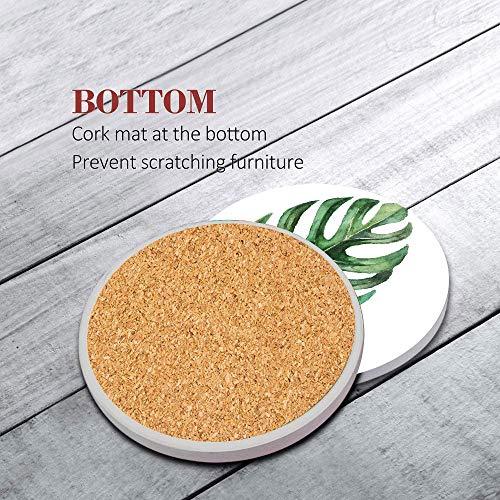 Britimes Coasters for Drinks, Set of 6, Ceramic Stone, Green Leaves - color: Green Leaves