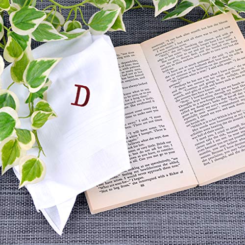 Initial Handkerchief for Men, Monogrammed Boxed 3 Piece Set,100% Cotton - color: D Initial