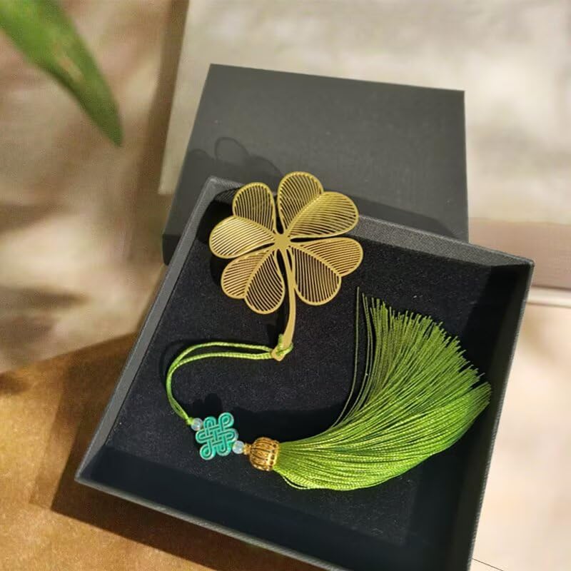 Metal Bookmarks for Women Irish 4 Leaf Clover Book Marks Gold Chinese - color: Four Leaf Clover