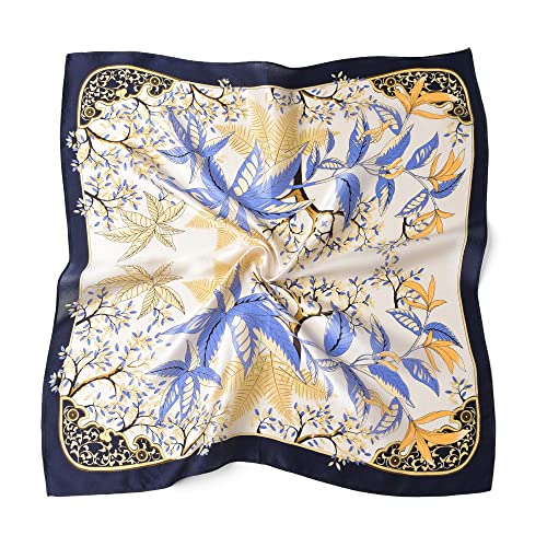 100% Mulberry Silk Scarf - 21" Square Lightweight Neckerchief, Gift Packed - color: Navy Blue