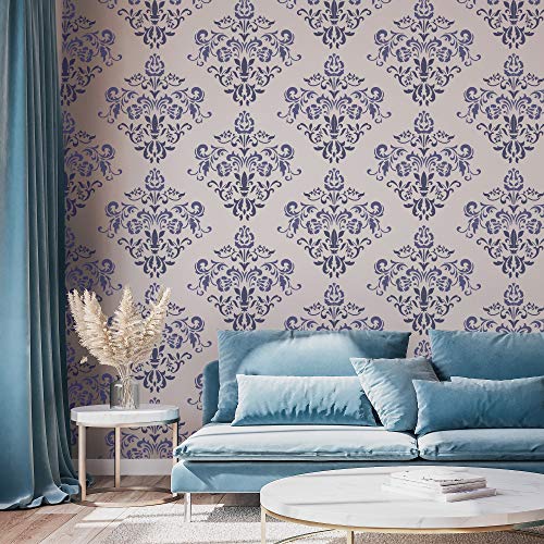 NAKLEO Reusable Plastic Wall Stencil - 43x64cm / 17" x 25" - Damask Ornament Orient - Large Wallpaper Pattern Painting DIY Art Craft Template - Fabric Furniture Wood Canvas - color: Semi Transparent Stencil, size: 17" x 25"
