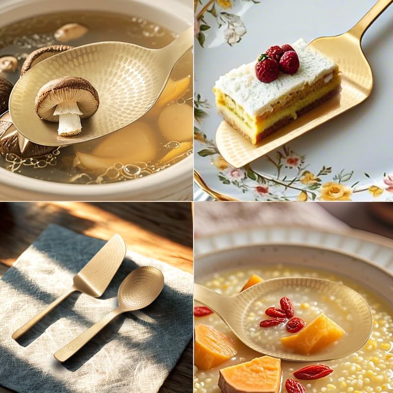 Gold Kitchen Set, 11-inch Cake Spatula and 10-inch Serving Spoon with Storage Bag, Stainless Steel