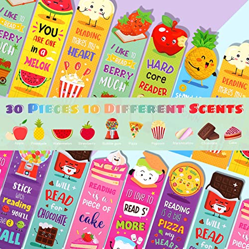 Eersida 30 Pcs Scented Bookmarks for Kids, Fruit Food 10 Styles
