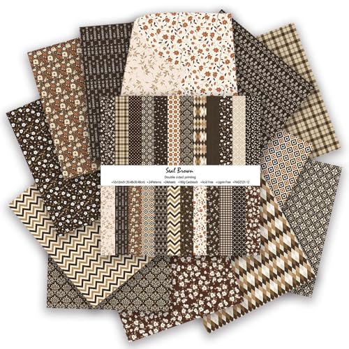 Gingham Scrapbook Paper 12x12 Coffee,24 Sheets Double-Sided Bohemian Floral Patterned CardStock Paper Pad Boho Tone Decorative Craft Papers for Holiday Cardmaking DIY Origami Papers. - color: PAD2121
