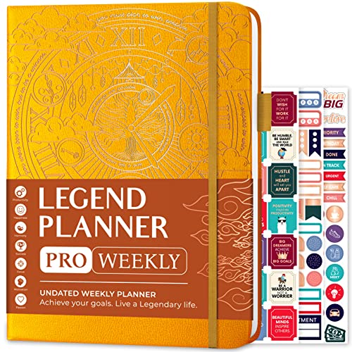 Legend Planner PRO Weekly & Monthly, Large Undated, 7”x10”, Yellow - color: Amber Yellow + Gold Foil