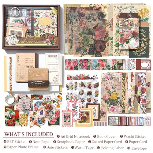 Scrapbook Supplies Kit, Cottagecore Aesthetic Junk Journal Scrapbook Kit - color: Letter from Flowers