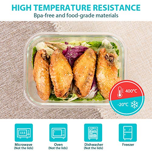 24pc Glass Food Storage Containers, Locking Lids，Glass Meal Prep Containers - color: White